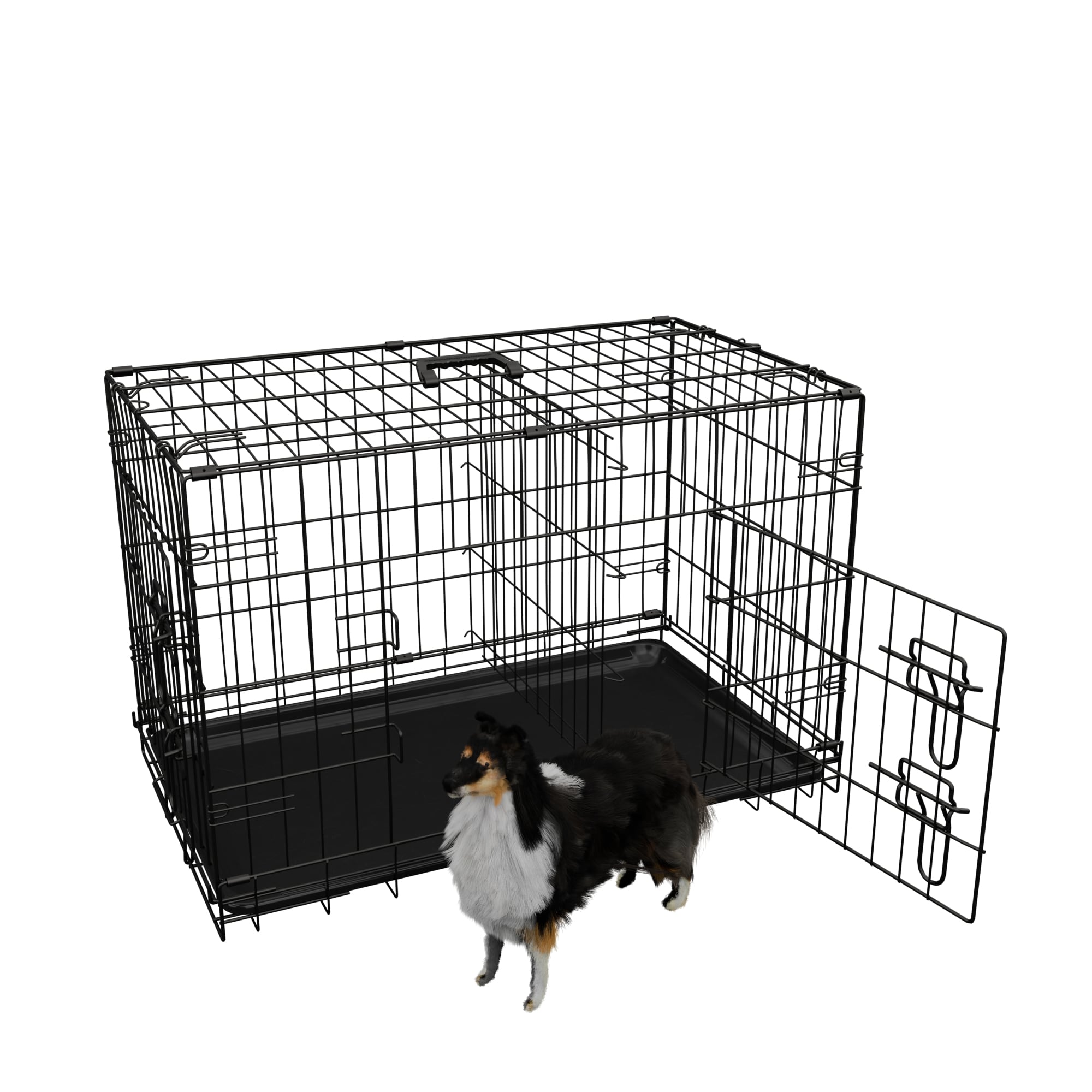 Large Dog Crate With Divider And Leak-proof Tray Double Door Metal_voghion.com